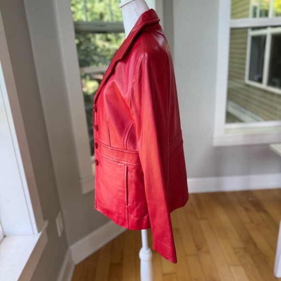 Vintage Studio Works Cherry Red Leather Jacket Coat Size Small - Picture 2 of 9